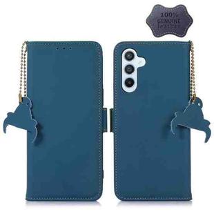 For Samsung Galaxy M14 5G Genuine Leather Magnetic RFID Leather Phone Case(Blue)