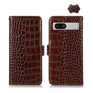 For Google Pixel 7a Crocodile Top Layer Cowhide Leather Phone Case(Brown)