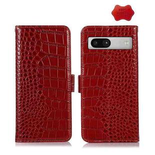 For Google Pixel 7a Crocodile Top Layer Cowhide Leather Phone Case(Red)
