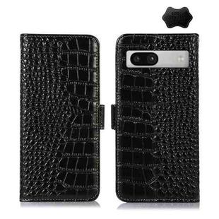 For Google Pixel 7a Crocodile Top Layer Cowhide Leather Phone Case(Black)