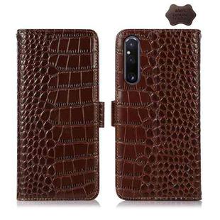 For Sony Xperia 1 V Crocodile Top Layer Cowhide Leather Phone Case(Brown)