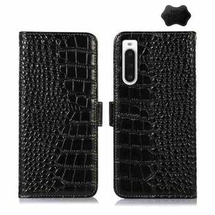 For Sony Xperia 10 V Crocodile Top Layer Cowhide Leather Phone Case(Black)