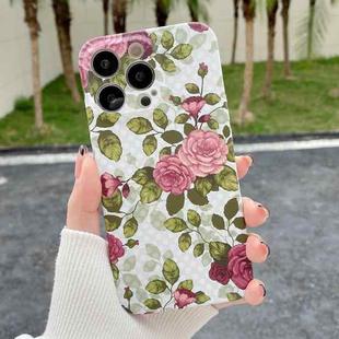 For iPhone 14 Pro Water Sticker Flower Pattern PC Phone Case(White Backgroud Pink Rose)