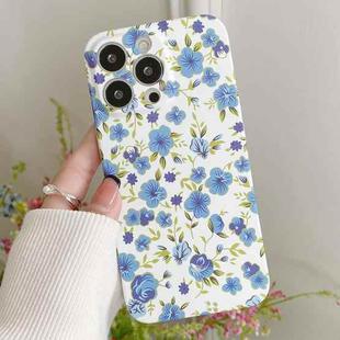 For iPhone 14 Water Sticker Flower Pattern PC Phone Case(White Backgroud Blue Flower)
