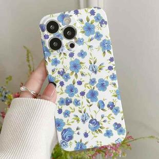 For iPhone 14 Plus Water Sticker Flower Pattern PC Phone Case(White Backgroud Blue Flower)