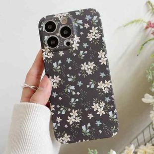 For iPhone 14 Plus Water Sticker Flower Pattern PC Phone Case(Black Backgroud White Flower)