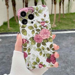 For iPhone 13 Pro Max Water Sticker Flower Pattern PC Phone Case(White Backgroud Pink Rose)