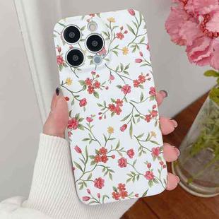 For iPhone 12 Pro Water Sticker Flower Pattern PC Phone Case(White Backgroud Red Flower)