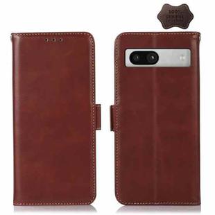 For Google Pixel 7a Crazy Horse Top Layer Cowhide Leather Phone Case(Brown)