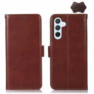 For Samsung Galaxy M14 5G Crazy Horse Top Layer Cowhide Leather Phone Case(Brown)