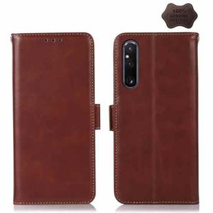 For Sony Xperia 1 V Crazy Horse Top Layer Cowhide Leather Phone Case(Brown)