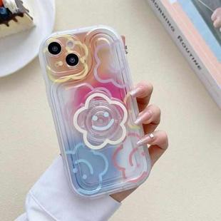 For iPhone 14 Airbag Frame Smiley Face Flower Phone Case with Holder