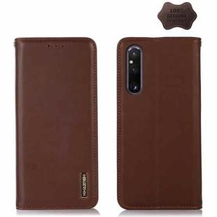 For Sony Xperia 1 V KHAZNEH Nappa Top Layer Cowhide Leather Phone Case(Brown)