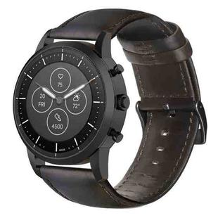 For Fossil Hybrid Smartwatch HR Oil Wax Genuine Leather Watch Band(Dark Brown)