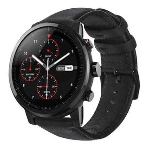 For Amazfit 2 Stratos Oil Wax Genuine Leather Watch Band(Black)