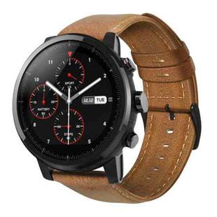 For Amazfit 2 Stratos Oil Wax Genuine Leather Watch Band(Yellow Brown)