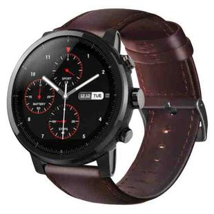 For Amazfit 2 Stratos Oil Wax Genuine Leather Watch Band(Red Brown)
