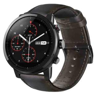 For Amazfit 2 Stratos Oil Wax Genuine Leather Watch Band(Dark Brown)