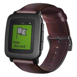 For Pebble Time Oil Wax Genuine Leather Watch Band(Red Brown)