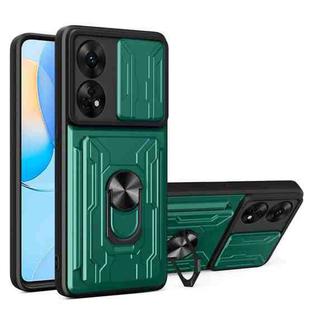 For OPPO Reno8 T 4G Sliding Camshield Card Phone Case(Dark Green)