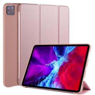 For iPad Pro 11 (2020) 3-folding Horizontal Flip PU Leather + Shockproof Honeycomb TPU Tablet Case with Holder(Rose Gold)