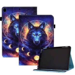 Colored Drawing Stitching Elastic Band Leather Smart Tablet Case For iPad 10.2 2020 / 2019 / 10.5 2019(Sky Wolf)