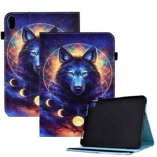 Colored Drawing Stitching Elastic Band Leather Smart Tablet Case For iPad 10th Gen 10.9 2022(Sky Wolf)