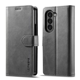 For Samsung Galaxy Z Fold5 5G LC.IMEEKE Calf Texture Leather Phone Case(Grey)