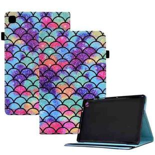 For Samsung Galaxy Tab A7 T500 Colored Drawing Stitching Elastic Band Leather Smart Tablet Case(Wavy Pattern)