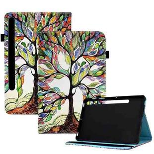 For Samsung Galaxy Tab S7 / S8 Colored Drawing Stitching Elastic Band Leather Smart Tablet Case(Life Tree)