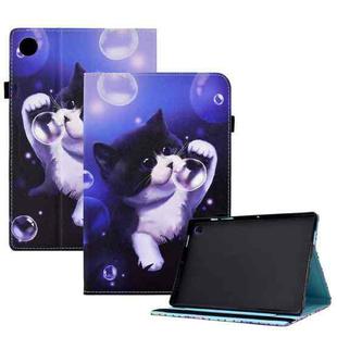 For Lenovo Tab M10 Plus 10.6 3rd Gen 2022 Colored Drawing Stitching Elastic Band Leather Smart Tablet Case(Bubble Cat)