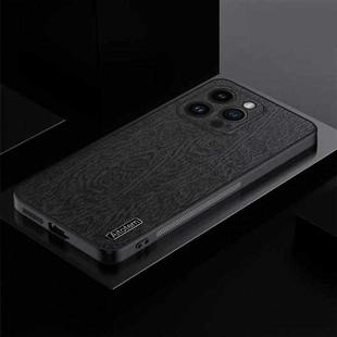 For iPhone 13 Pro Max TPU + PC + PU Tree Texture Shockproof Full Coverage Protective Phone Case(Black)