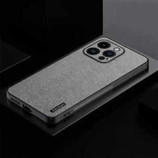 For iPhone 13 Pro Max TPU + PC + PU Tree Texture Shockproof Full Coverage Protective Phone Case(Grey)