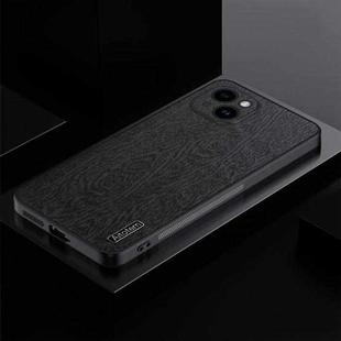 For iPhone 13 TPU + PC + PU Tree Texture Shockproof Full Coverage Protective Phone Case(Black)