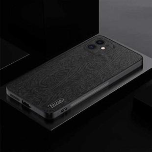 For iPhone 12 TPU + PC + PU Tree Texture Shockproof Full Coverage Protective Phone Case(Black)