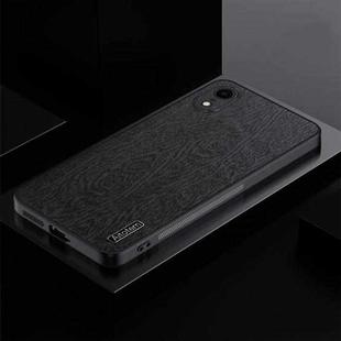 For iPhone XR TPU + PC + PU Tree Texture Shockproof Full Coverage Protective Phone Case(Black)