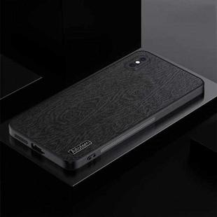 For iPhone XS Max TPU + PC + PU Tree Texture Shockproof Full Coverage Protective Phone Case(Black)