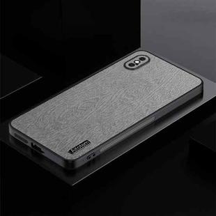 For iPhone XS Max TPU + PC + PU Tree Texture Shockproof Full Coverage Protective Phone Case(Grey)