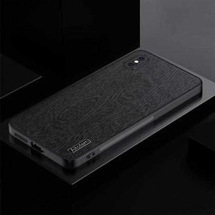 For iPhone X TPU + PC + PU Tree Texture Shockproof Full Coverage Protective Phone Case(Black)