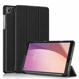 For Lenovo M8 4th GenTB-300FU Custer Pure Color 3-Fold Holder Leather Tablet Case(Black)