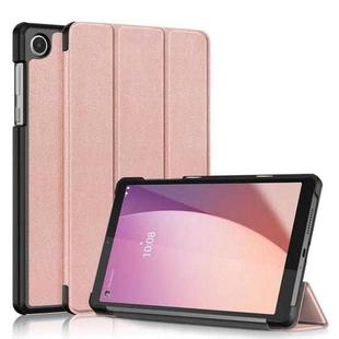 For Lenovo M8 4th GenTB-300FU Custer Pure Color 3-Fold Holder Leather Tablet Case(Rose Gold)