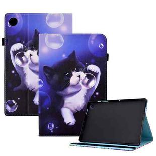 For Huawei MatePad T10 Colored Drawing Stitching Elastic Band Leather Tablet Case(Bubble Cat)