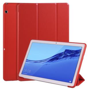 Huawei MediaPad T5 10 inch 3-folding Horizontal Flip PU Leather + Shockproof Honeycomb TPU Case with Holder(Red)