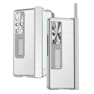 For Huawei Mate X2 Litchi Pattern Magnetic Shell Film Integrated Shockproof Phone Case(Silver)