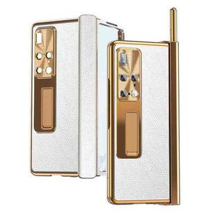 For Huawei Mate X2 Litchi Pattern Magnetic Shell Film Integrated Shockproof Phone Case(Silver Gold)