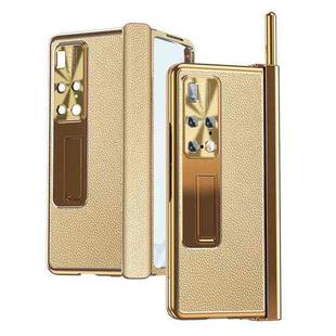 For Huawei Mate X2 Litchi Pattern Magnetic Shell Film Integrated Shockproof Phone Case(Gold)