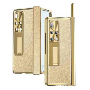 For Huawei Mate X2 Litchi Pattern Magnetic Shell Film Integrated Shockproof Phone Case(Champagne Gold)