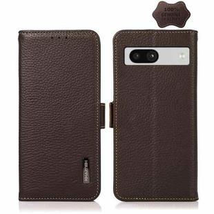 For Google Pixel 7A KHAZNEH Side-Magnetic Litchi Genuine Leather RFID Phone Case(Brown)
