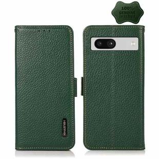 For Google Pixel 7A KHAZNEH Side-Magnetic Litchi Genuine Leather RFID Phone Case(Green)