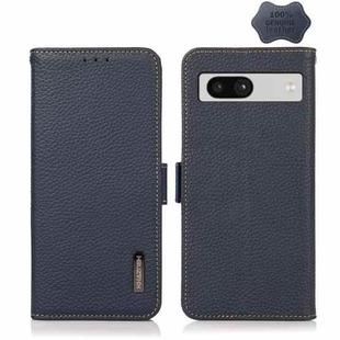 For Google Pixel 7A KHAZNEH Side-Magnetic Litchi Genuine Leather RFID Phone Case(Blue)